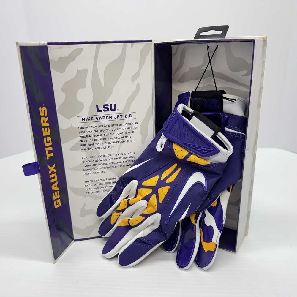 Nike LSU Vapor Jet 2.0 Football Gloves Size Large NEW IN BOX